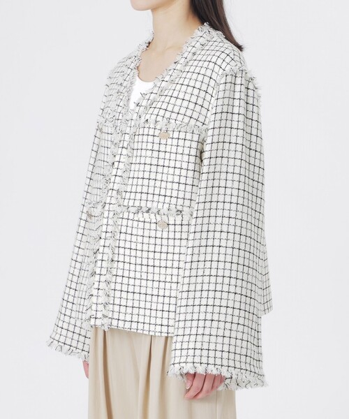 LOVELESS（ラブレス）の「ファンシーツイードジャケット（ノーカラージャケット・レディース・ブラック/オフホワイト・36/34）」の5枚目の写真
