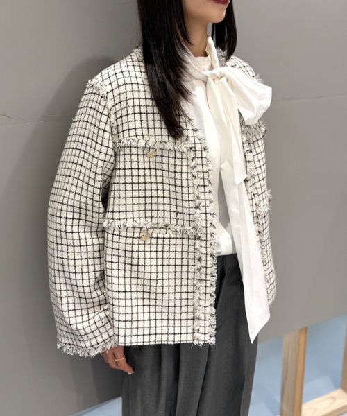 LOVELESS（ラブレス）の「ファンシーツイードジャケット（ノーカラージャケット・レディース・ブラック/オフホワイト・36/34）」の15枚目の写真