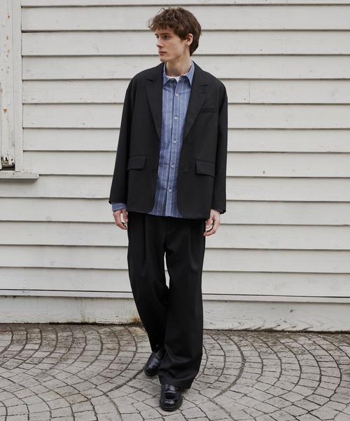 PUBLIC TOKYO(パブリックトウキョウ)の「(セットアップ対応)TECH WOOL ワンタックイージースラックス /オフィスカジュアル/ワイド/ルーズ/タック/防シワ(スラックス・メンズ・ブラック/カーキ・1/2)」の6枚目の写真