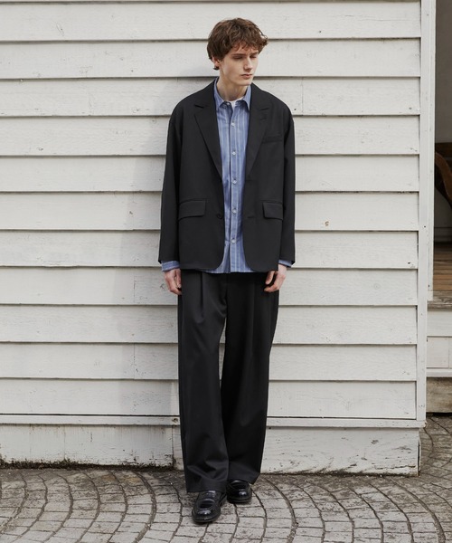 PUBLIC TOKYO(パブリックトウキョウ)の「(セットアップ対応)TECH WOOL ワンタックイージースラックス /オフィスカジュアル/ワイド/ルーズ/タック/防シワ(スラックス・メンズ・ブラック/カーキ・1/2)」の5枚目の写真