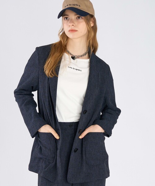 To b. by agnes b.(トゥービーバイアニエスベー)の「ミックスツイード テーラードジャケット(ダッフルコート・レディース・ネイビー・38/40/36)」の4枚目の写真