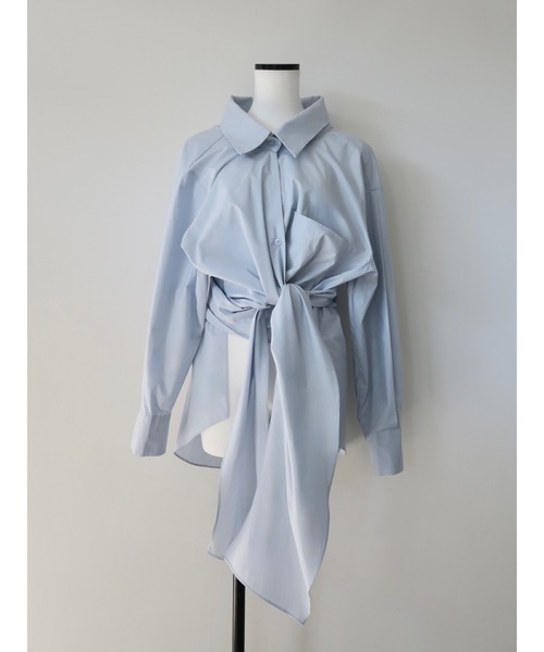 miies miim(ミーエスミーム)の「Waist-Tie Cotton Shirt(シャツ/ブラウス・レディース・ブルー/アイボリー・FREE)」の5枚目の写真