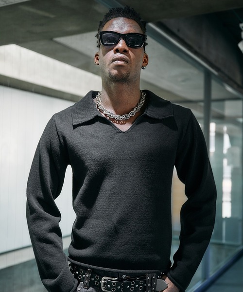 ANDER HUNK(アンダーハンク)の「Roll-up Skipper Knit Polo / ロールアップスキッパーニットポロ(ニット/セーター・メンズ・その他/ブラック・MEDIUM/LARGE)」の1枚目の写真