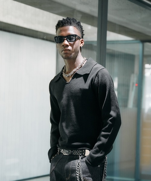 ANDER HUNK(アンダーハンク)の「Roll-up Skipper Knit Polo / ロールアップスキッパーニットポロ(ニット/セーター・メンズ・その他/ブラック・MEDIUM/LARGE)」の4枚目の写真