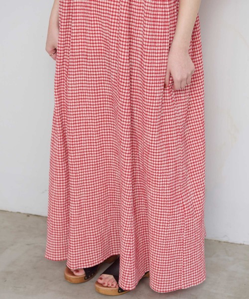 l'atelier du savon（アトリエドサボン）の「ちぢみギンガム　ドルマン袖のワンピース（ワンピース・レディース・ブラック/レッド・FREE）」の12枚目の写真