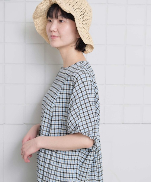 l'atelier du savon（アトリエドサボン）の「ちぢみギンガム　ドルマン袖のワンピース（ワンピース・レディース・ブラック/レッド・FREE）」の21枚目の写真