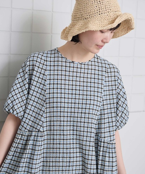 l'atelier du savon（アトリエドサボン）の「ちぢみギンガム　ドルマン袖のワンピース（ワンピース・レディース・ブラック/レッド・FREE）」の22枚目の写真