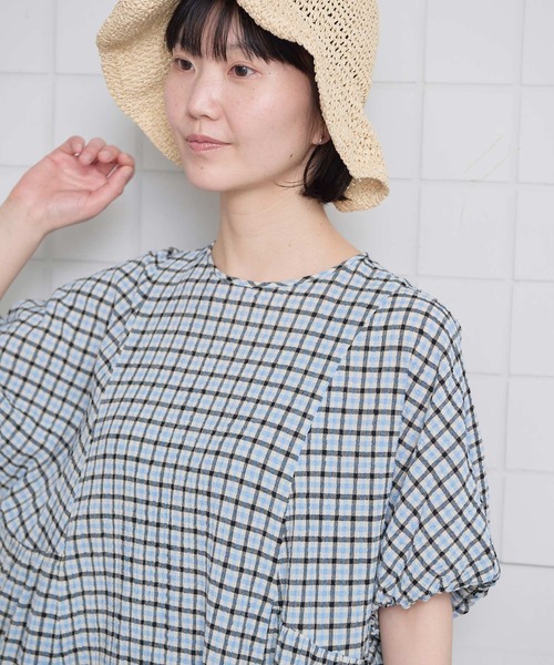 l'atelier du savon(アトリエドサボン)の「_ちぢみギンガム ドルマン袖のOP(ワンピース・レディース・ブラック/レッド・FREE)」の17枚目の写真