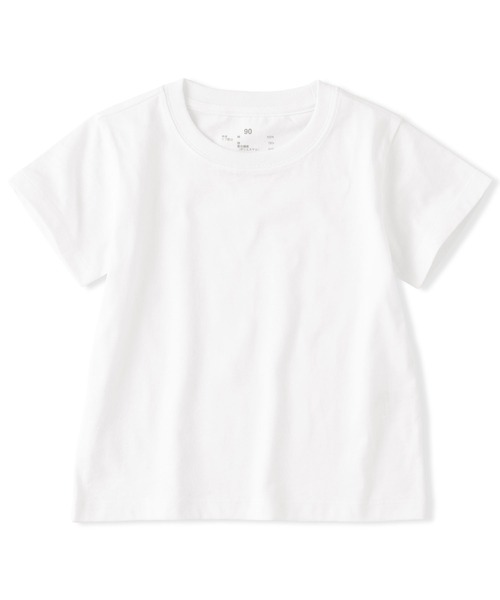 無印良品(ムジルシリョウヒン)の「ベビー あたまするっと 綿天竺編みクルーネック半袖Tシャツ 無地(Tシャツ/カットソー・キッズ・オフホワイト/グレー系・80/90/100)」の1枚目の写真