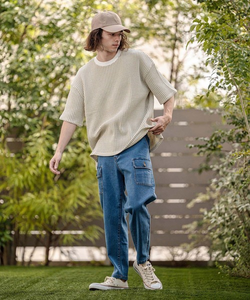 CAMBIO（カンビオ）の「mt10317- Two-Tone Big Waffle Tee ビッグTシャツ(AI-261-014)（Tシャツ/カットソー・メンズ・ブラック/ライトベージュ/ライトグレー・M/L）」の5枚目の写真