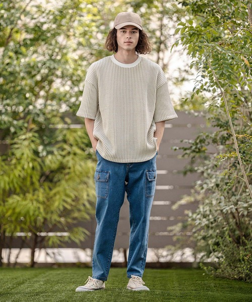 CAMBIO（カンビオ）の「mt10317- Two-Tone Big Waffle Tee ビッグTシャツ(AI-261-014)（Tシャツ/カットソー・メンズ・ブラック/ライトベージュ/ライトグレー・M/L）」の7枚目の写真