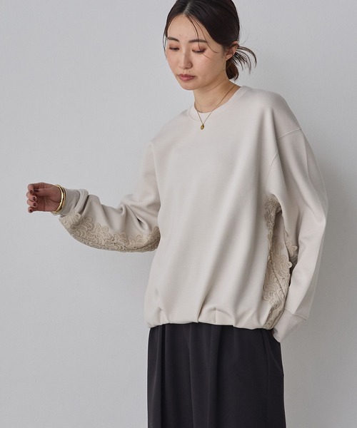 hunch（ハンチ）の「ライトダンボール サイドレースドッキングトップス（Tシャツ/カットソー・レディース・ブラック/アイボリー/ダークカーキ・FREE）」の10枚目の写真