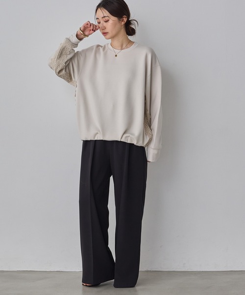 hunch（ハンチ）の「ライトダンボール サイドレースドッキングトップス（Tシャツ/カットソー・レディース・ブラック/アイボリー/ダークカーキ・FREE）」の12枚目の写真