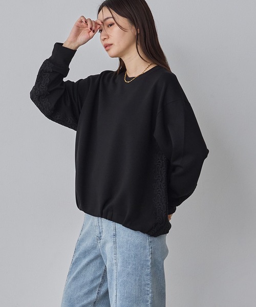 hunch（ハンチ）の「ライトダンボール サイドレースドッキングトップス（Tシャツ/カットソー・レディース・ブラック/アイボリー/ダークカーキ・FREE）」の14枚目の写真