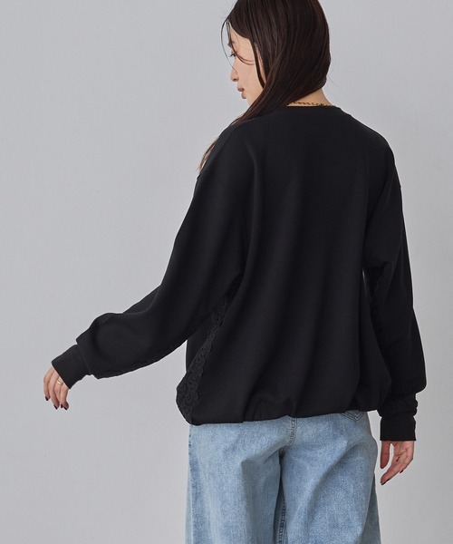 hunch（ハンチ）の「ライトダンボール サイドレースドッキングトップス（Tシャツ/カットソー・レディース・ブラック/アイボリー/ダークカーキ・FREE）」の15枚目の写真