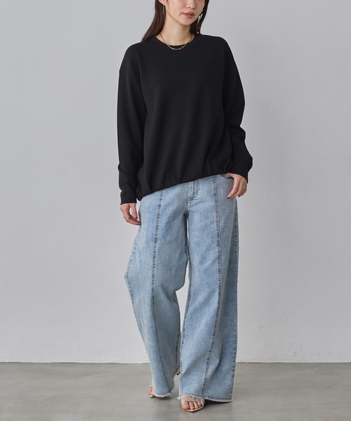 hunch（ハンチ）の「ライトダンボール サイドレースドッキングトップス（Tシャツ/カットソー・レディース・ブラック/アイボリー/ダークカーキ・FREE）」の16枚目の写真