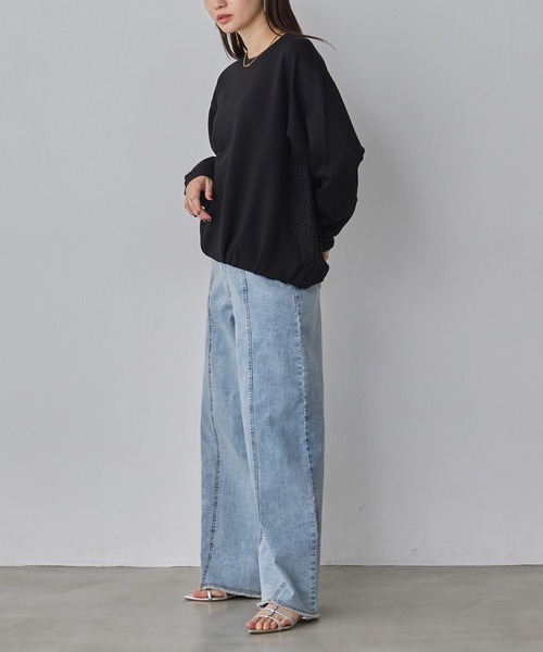 hunch（ハンチ）の「ライトダンボール サイドレースドッキングトップス（Tシャツ/カットソー・レディース・ブラック/アイボリー/ダークカーキ・FREE）」の17枚目の写真