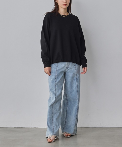 hunch（ハンチ）の「ライトダンボール サイドレースドッキングトップス（Tシャツ/カットソー・レディース・ブラック/アイボリー/ダークカーキ・FREE）」の5枚目の写真