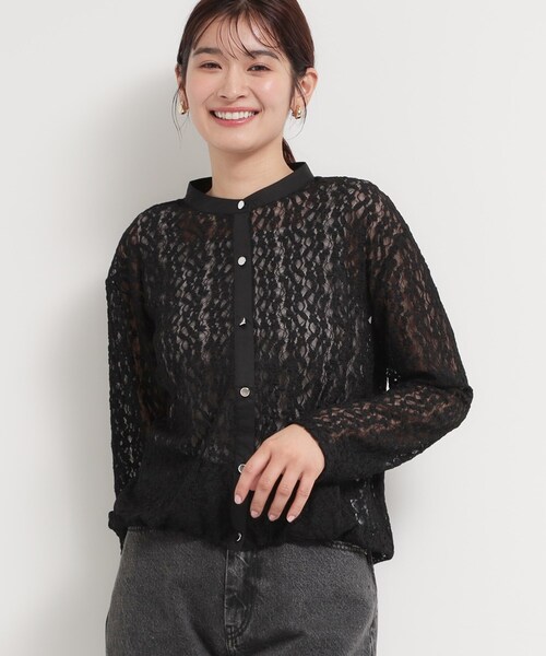 THE SHOP TK （ザ ショップ ティーケー ）の「レースシャツトップス（Tシャツ/カットソー・レディース・ブラック/オフホワイト・13/12）」の2枚目の写真