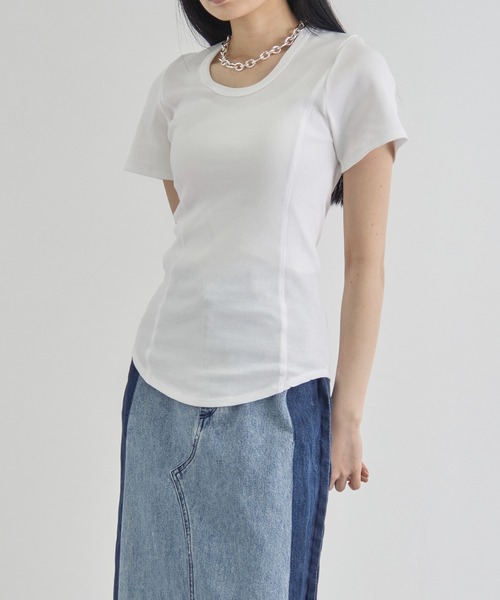 CITY TOKYO(シティトウキョウ)の「【CITY TOKYO/シティートウキョウ】Rib U Neck T/リブUネックTシャツ(Tシャツ/カットソー・レディース・ブラウン/ブラック/ホワイト・FREE)」の16枚目の写真