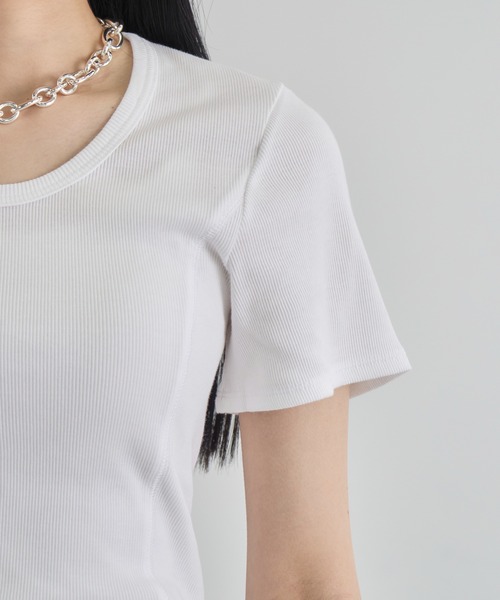 CITY TOKYO(シティトウキョウ)の「【CITY TOKYO/シティートウキョウ】Rib U Neck T/リブUネックTシャツ(Tシャツ/カットソー・レディース・ブラウン/ブラック/ホワイト・FREE)」の7枚目の写真