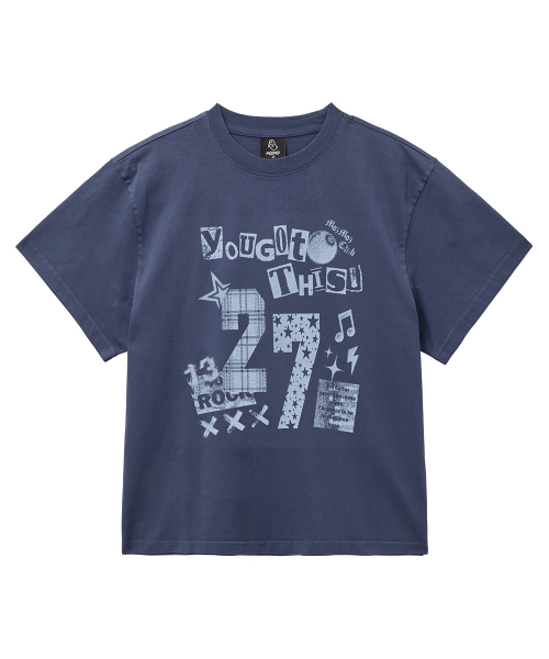 MOZMOZ(モズモズ)の「トゥエンティセブン ピグメント クロップ 半袖Tシャツ ブルー(Tシャツ/カットソー・レディース・その他・1/2/3)」の1枚目の写真