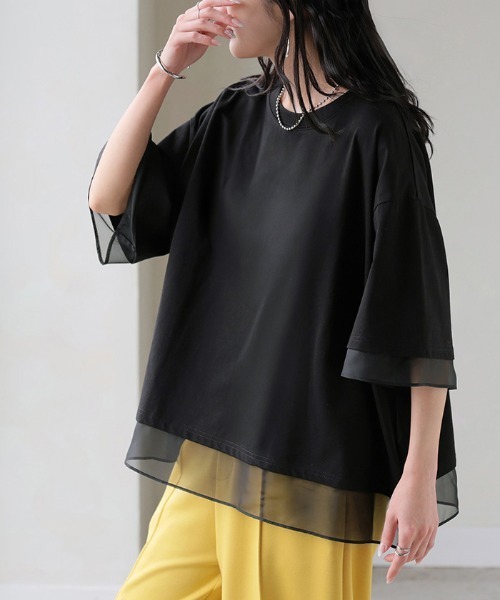 HUG.U(ハグユー)の「シアーレイヤードTシャツ(Tシャツ/カットソー・レディース・ブラック/グレー/ホワイト・FREE)」の3枚目の写真