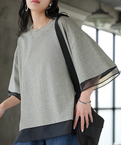 HUG.U(ハグユー)の「シアーレイヤードTシャツ(Tシャツ/カットソー・レディース・ブラック/グレー/ホワイト・FREE)」の7枚目の写真