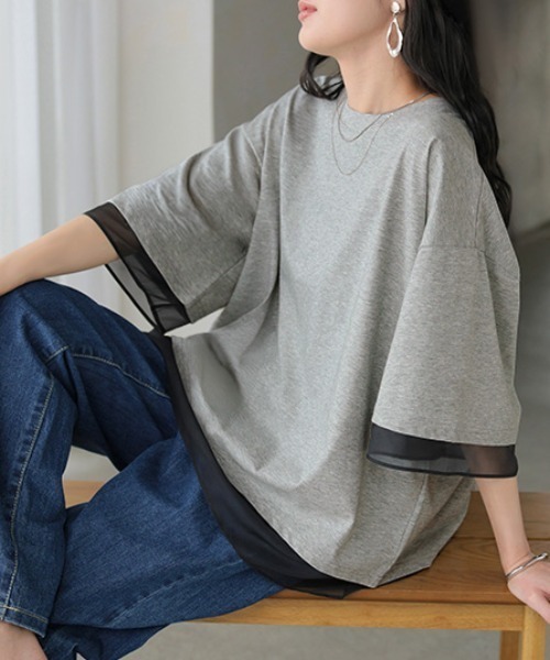 HUG.U(ハグユー)の「シアーレイヤードTシャツ(Tシャツ/カットソー・レディース・ブラック/グレー/ホワイト・FREE)」の5枚目の写真
