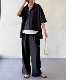DouDou | 【WEB限定】6分袖スキッパーシャツ＋ワイドパンツ(セットアップ)