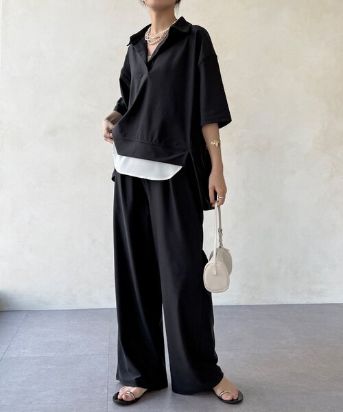 DouDou（ドゥドゥ）の「【WEB限定】6分袖スキッパーシャツ＋ワイドパンツ（セットアップ・レディース・モカ/ブラック・FREE）」の20枚目の写真