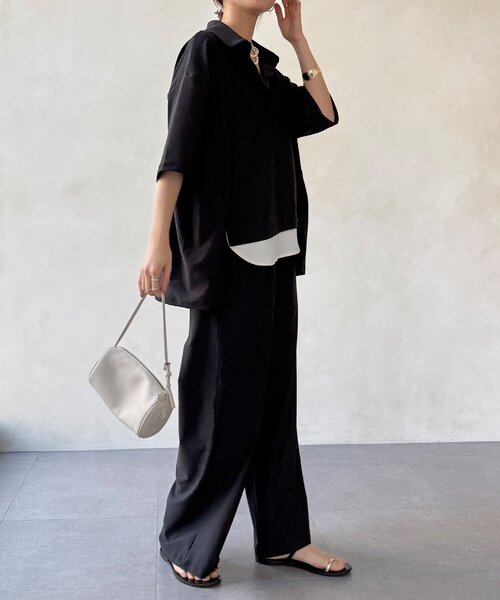 DouDou（ドゥドゥ）の「【WEB限定】6分袖スキッパーシャツ＋ワイドパンツ（セットアップ・レディース・モカ/ブラック・FREE）」の22枚目の写真