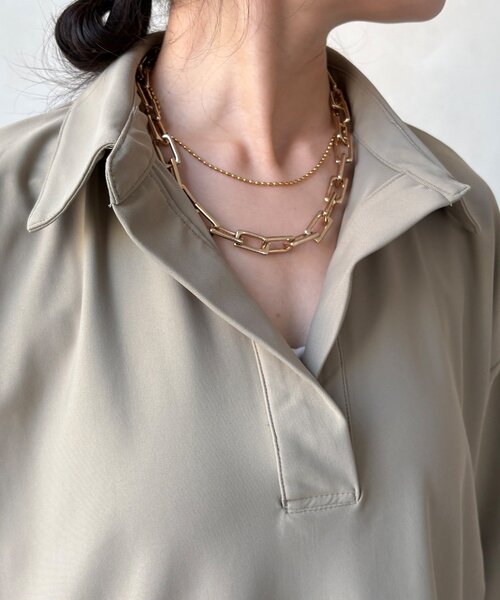 DouDou（ドゥドゥ）の「【WEB限定】6分袖スキッパーシャツ＋ワイドパンツ（セットアップ・レディース・モカ/ブラック・FREE）」の6枚目の写真