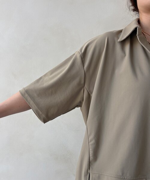 DouDou（ドゥドゥ）の「【WEB限定】6分袖スキッパーシャツ＋ワイドパンツ（セットアップ・レディース・モカ/ブラック・FREE）」の8枚目の写真