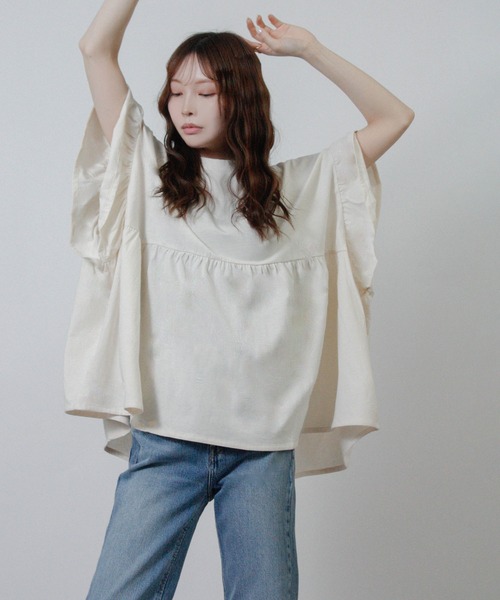 NYLAUS(ナイラス)の「【SG】袖フリルペプラムトップス オーバーサイズTシャツ(Tシャツ/カットソー・レディース・ブラック/アイボリー/チャコール・M)」の7枚目の写真