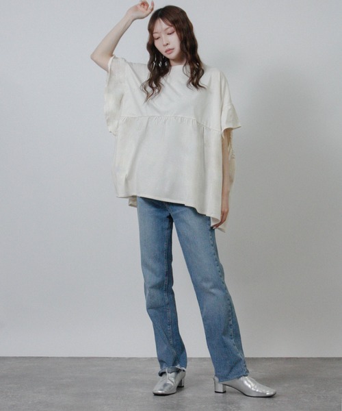 NYLAUS(ナイラス)の「【SG】袖フリルペプラムトップス オーバーサイズTシャツ(Tシャツ/カットソー・レディース・ブラック/アイボリー/チャコール・M)」の9枚目の写真