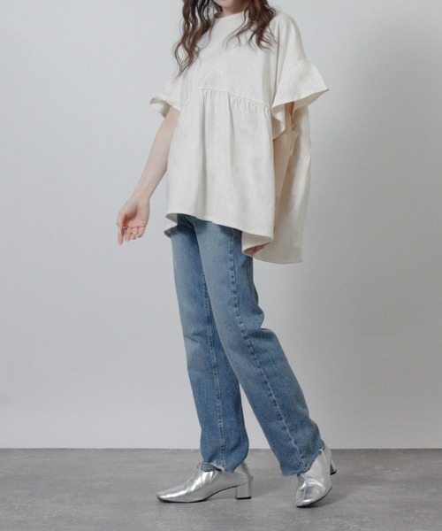 NYLAUS(ナイラス)の「【SG】袖フリルペプラムトップス オーバーサイズTシャツ(Tシャツ/カットソー・レディース・ブラック/アイボリー/チャコール・M)」の10枚目の写真