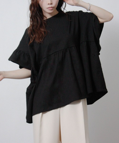 NYLAUS(ナイラス)の「【SG】袖フリルペプラムトップス オーバーサイズTシャツ(Tシャツ/カットソー・レディース・ブラック/アイボリー/チャコール・M)」の11枚目の写真
