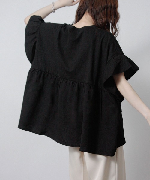 NYLAUS(ナイラス)の「【SG】袖フリルペプラムトップス オーバーサイズTシャツ(Tシャツ/カットソー・レディース・ブラック/アイボリー/チャコール・M)」の13枚目の写真