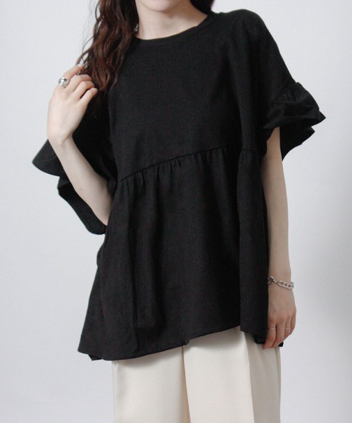 NYLAUS(ナイラス)の「【SG】袖フリルペプラムトップス オーバーサイズTシャツ(Tシャツ/カットソー・レディース・ブラック/アイボリー/チャコール・M)」の14枚目の写真