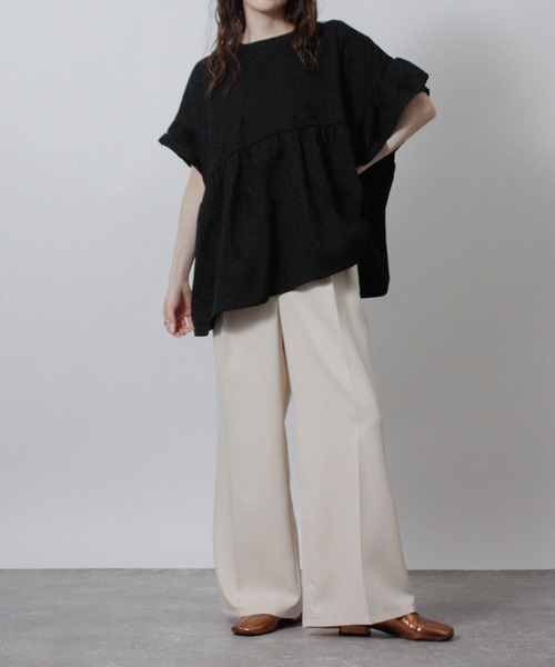NYLAUS(ナイラス)の「【SG】袖フリルペプラムトップス オーバーサイズTシャツ(Tシャツ/カットソー・レディース・ブラック/アイボリー/チャコール・M)」の15枚目の写真