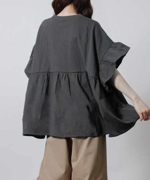 NYLAUS(ナイラス)の「【SG】袖フリルペプラムトップス オーバーサイズTシャツ(Tシャツ/カットソー・レディース・ブラック/アイボリー/チャコール・M)」の18枚目の写真