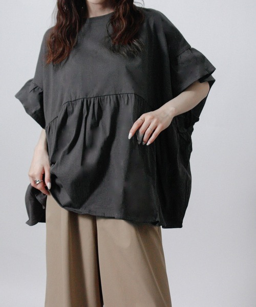 NYLAUS(ナイラス)の「【SG】袖フリルペプラムトップス オーバーサイズTシャツ(Tシャツ/カットソー・レディース・ブラック/アイボリー/チャコール・M)」の19枚目の写真