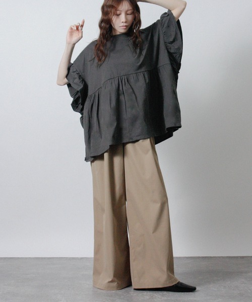NYLAUS(ナイラス)の「【SG】袖フリルペプラムトップス オーバーサイズTシャツ(Tシャツ/カットソー・レディース・ブラック/アイボリー/チャコール・M)」の21枚目の写真