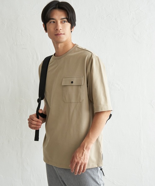 ikka（イッカ）の「【吸水速乾】冷感メッシュ5分袖アウターT（Tシャツ/カットソー・メンズ・グレー/ブラック/ベージュ/ネイビー・XL/L/M/S）」の16枚目の写真
