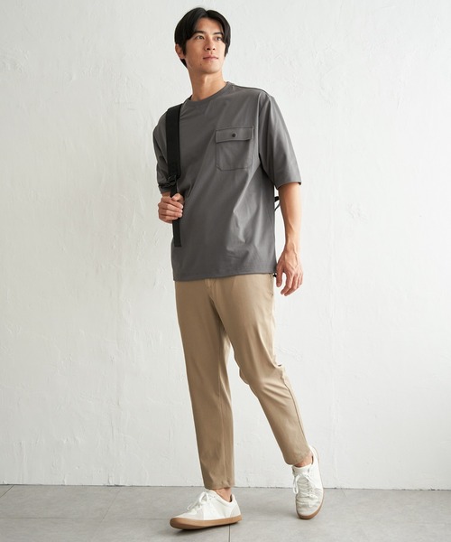 ikka（イッカ）の「【吸水速乾】冷感メッシュ5分袖アウターT（Tシャツ/カットソー・メンズ・グレー/ブラック/ベージュ/ネイビー・XL/L/M/S）」の9枚目の写真