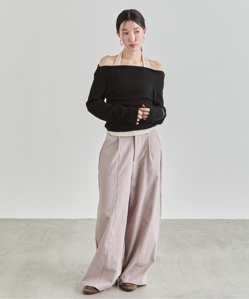 NUJOH（ヌゾ）の「Off-Shoulder Rib Top / オフショルダーリブトップス（Tシャツ/カットソー・レディース・ライトブルー/ブラック/チャコールグレー・FREE）」の14枚目の写真