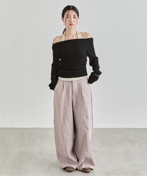 NUJOH（ヌゾ）の「Off-Shoulder Rib Top / オフショルダーリブトップス（Tシャツ/カットソー・レディース・ライトブルー/ブラック/チャコールグレー・FREE）」の13枚目の写真
