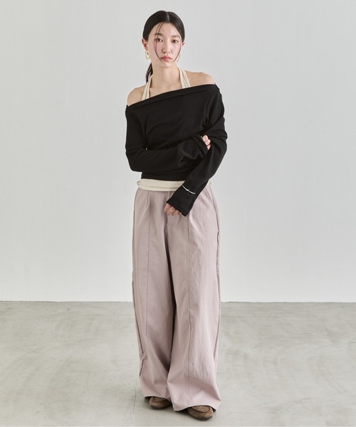 NUJOH（ヌゾ）の「Off-Shoulder Rib Top / オフショルダーリブトップス（Tシャツ/カットソー・レディース・ライトブルー/ブラック/チャコールグレー・FREE）」の19枚目の写真