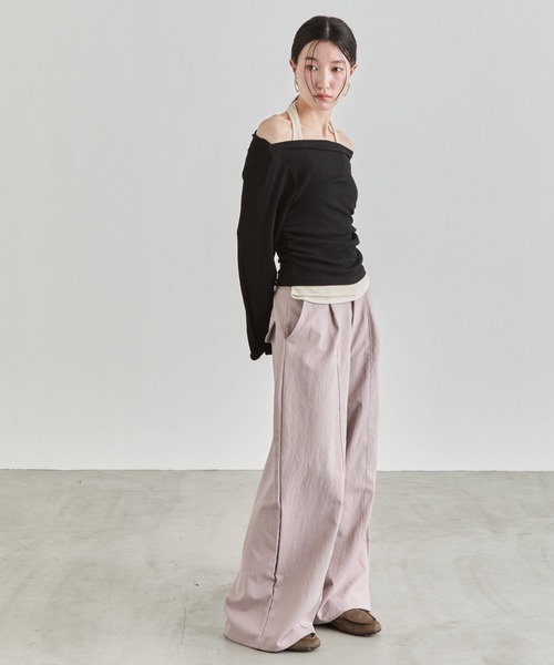 NUJOH（ヌゾ）の「Off-Shoulder Rib Top / オフショルダーリブトップス（Tシャツ/カットソー・レディース・ライトブルー/ブラック/チャコールグレー・FREE）」の15枚目の写真